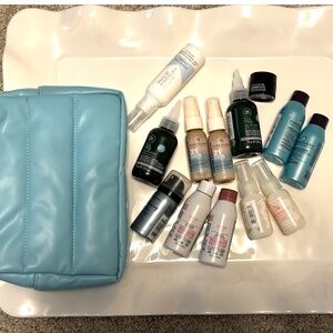 New 13 pc deluxe travel designer hair care + cosmetic bag Philip Kingsley, etc